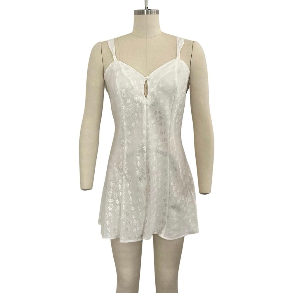 Vintage Cacique White Floral Lingerie Romper